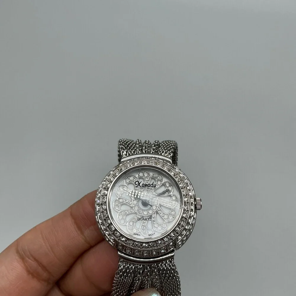 Xanadu Womens Watch 30mm Silver Crystal Bezel Mesh Band New Battery 6.5